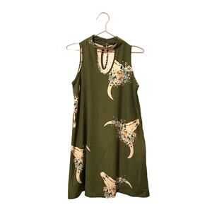 Vision floral bull skull western boho shirt dress size small